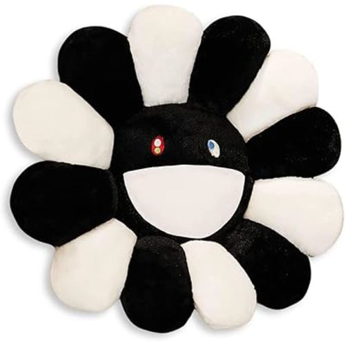 Smile Face Plush Rainbow Pillow, Sunflower Indie Decor Plush Pillow Soft & Comfortable Flower Floor Pillow for Home Reading Bed Room Decoration (40CM, Black and White)