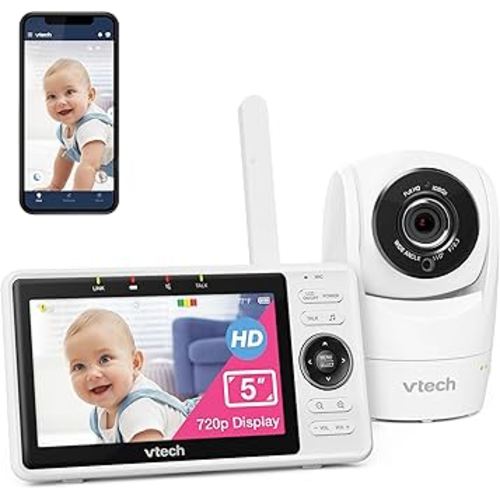 VTech Upgraded Smart WiFi Baby Monitor VM901, 5-inch 720p Display, 1080p Camera, HD NightVision, Fully Remote Pan Tilt Zoom, 2-Way Talk, Free Smart Phone App, Works with iOS, Android