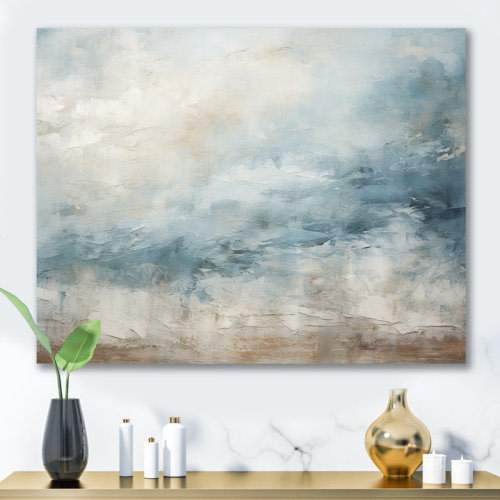 Design Art Beige Blue Ocean Storm I - Abstract Shapes Canvas Print Wall Art | Wayfair