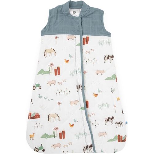 Little Unicorn - Cotton Muslin Quilted Sleep Bag | 100% Cotton | Super Soft and Lightweight | Baby | Size Medium: 6-12 Months | Unisex | 2.6 TOG (Farmyard)
