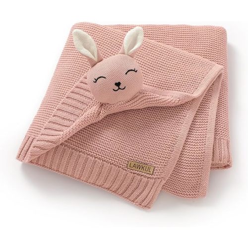 LAWKUL Bunny Lovey Baby Blanket Soft Plush Security Blanket Knit Snuggle Comfort for Newborns Toddlers Boy Girl Pink 40x30in