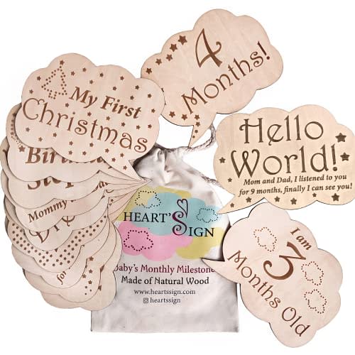 Heart's Sign 24 Designs Monthly Baby Milestone Cards - Baby Monthly Milestone Wood Discs | Baby Months Signs | Baby Milestone Discs | Baby Photo Props