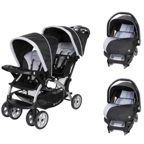 Baby Trend Sit N Stand Compact Easy Fold Double Stroller with 2 Baby Infant Car Seat Carriers and Cozy Cover, Color: Stormy