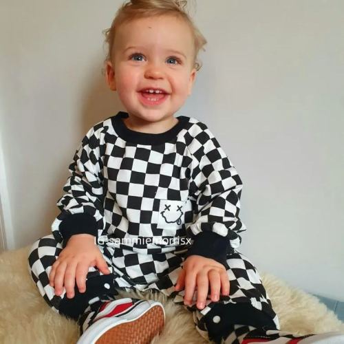 Baby Happy Face Checkered Jumpsuit