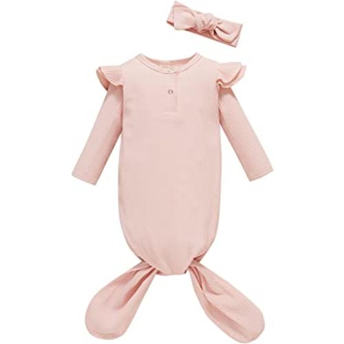 Twopumpkin Baby Girl Boy Coming Home Knotted Gown Unisex Newborn Infant Sleep Onesie Outfit Cute Baby Winter Pajamas