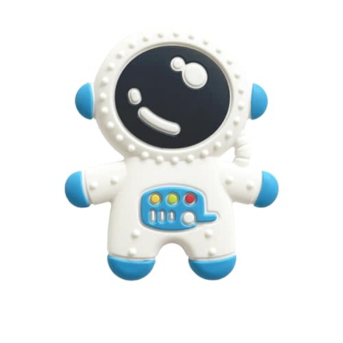 Cuxnoo Baby Teething Spaceman Toy for 3+ Months Infants Sucking, Food Grade Silicon Astronaut Styling Teether, BPA Free (Blue)