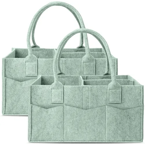 Cute Castle 2 Pack Diaper Caddy Organizer - Portable Baby Caddy Organizer with Handle, Nursery Storage Bin and Car Organizer for Girls, Boys - Baby Gift Basket - Green