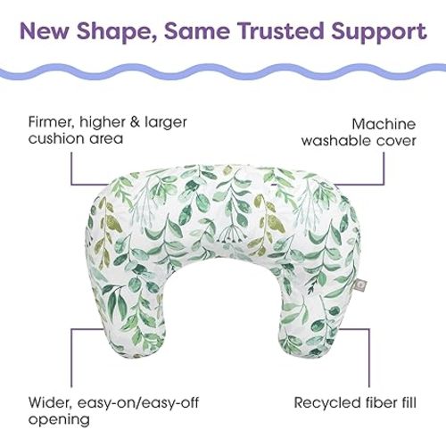 Boppy Nursing Pillow - Ergonomic Bottle & Breastfeeding Pillow with High, Firm, Large Area, Water-Repellent Cushion with Washable Cover; Baby Safety Alliance Verified - Sage Green Leaf