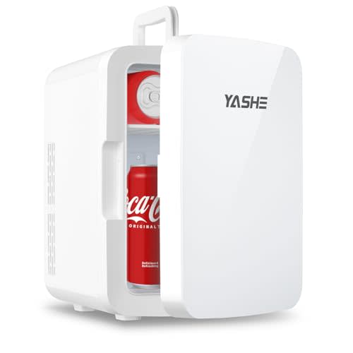 YASHE Mini Fridge, 10 Liter/12 Cans Skincare Fridge for Bedroom, 110V AC/ 12V DC Thermoelectric Cooler and Warmer Small Refrigerators for Drink, Office, Car, White
