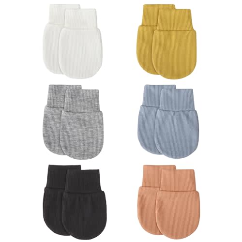 BQUBO 6 Pairs Newborn Baby Boys Girls Mittens 0-6 Months Unisex-Baby Infant Mittens Elastic No Scratch Wrist Gloves