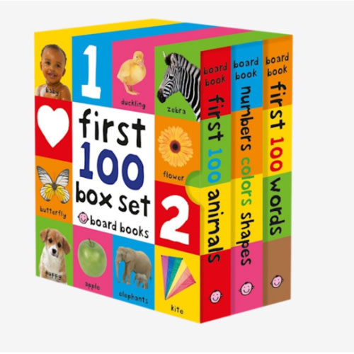 First 100 Board Book Box Set (3 books): First 100 Words, Numbers Colors Shapes, and First 100 Animals