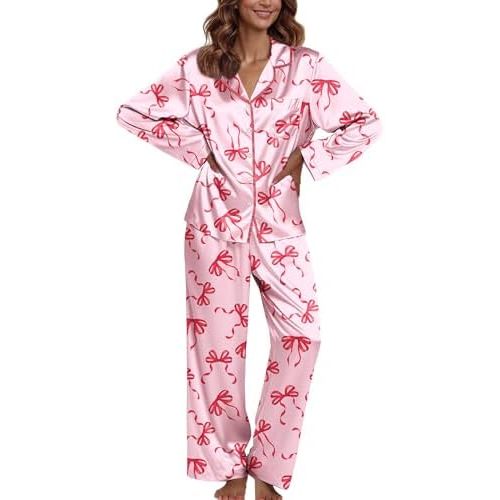 Ekouaer Pajamas For Women Set Silk Pjs 2 Piece Satin Sleepwear Long Sleeve Button Down Lounge Sets With Pant