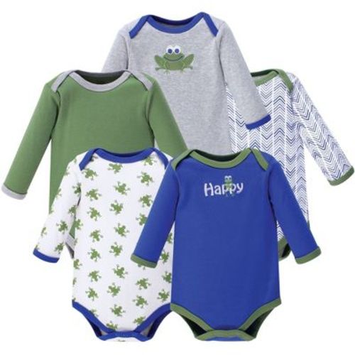 Luvable Friends Baby Boy Cotton Long-sleeve Bodysuits 5pk, Frog