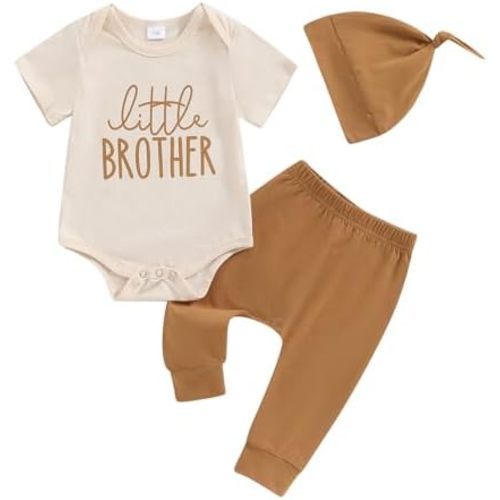 Ayalinggo Little Brother Newborn Outfit Baby Boy Lil Bro T Shirt Romper Long Pants Set Hat Infant little Summer Clothes