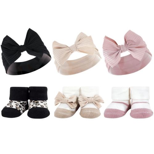 Hudson Baby Infant Girl Headband And Socks Giftset, Taupe Pink, One Size
