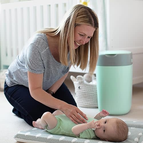 Tommee Tippee Twist and Click Nappy Bin, Includes 1x Refill Cassette with Multilayer, Antibacterial Film, 100% Recycled Chassis, White