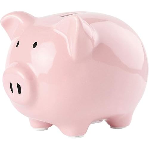 SOBEIT Piggy Bank for Kids Girls Boys, Glazed Ceramic Piggy Bank, Cute Pig Piggy Bank Money Bank Coin Bank for Birthday, Nursery Décor, Keepsake, Baby Shower (Pink)