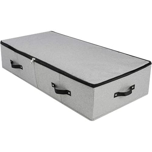 AMJ Large Sturdy Underbed Storage Box with Zip Lid, Rigid Sturdy Plastic Board inside, Handles on all sides, Dark Gray