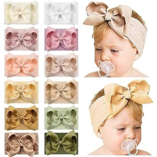 Yxiang 12PCS 6" Baby Headband Bows, Soft Nylon Hairbands Cute Big Bow Super Elastic Headband for Baby Girls Newborn Infant Toddlers