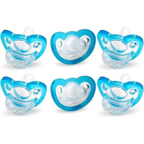 RaZbaby Jollypop Pacifier for Newborns & Up, USA Made, Natural Shaped Orthodontic Binky, Lovingly Shared in NICUs & Hospitals Worldwide, Medical-Grade 100% BPA-Free - 0-3 Months, 6 Pack - Blue