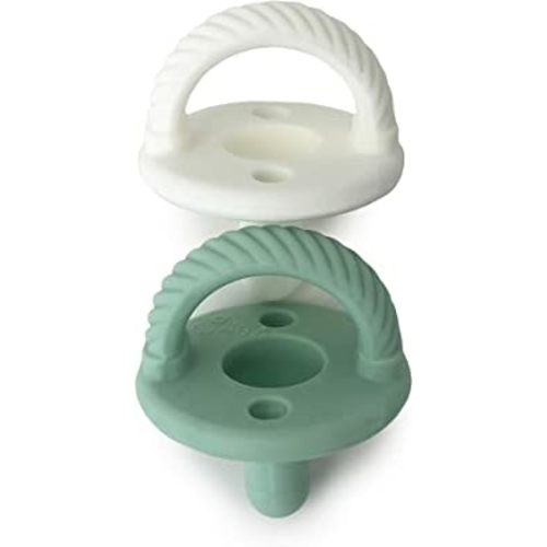 Itzy Ritzy Silicone Pacifiers for Newborn - Sweetie Soother Pacifiers Feature Collapsible Handle & Two Air Holes for Added Safety; For Ages Newborn and Up, Set of 2 in Mint & White
