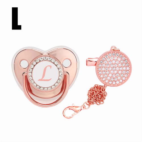 Bling Baby Pacifier with Pacifier Clips BPA Free and Anti-dust Cover Rose Gold A-Z(Rose Gold) (A, Gold)