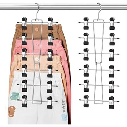 DOIOWN 6-Tier Baby Hangers with Clips - Space Saving Kids Pants Hangers for Babies & Kids Pant,Skirt,Clothe,Adjustable Stainless Steel Toddler Clothes Hanger for Newborn Children Closet Organization
