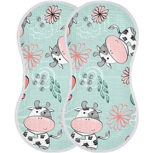 Kigai Cow Muslin Baby Burp Cloths, Large Absorbent Cotton Muslin Burp Cloths Set of 1, Washcloths, Face Towel, Bibs for Newborn Boys Girls, 11 x22 Inch