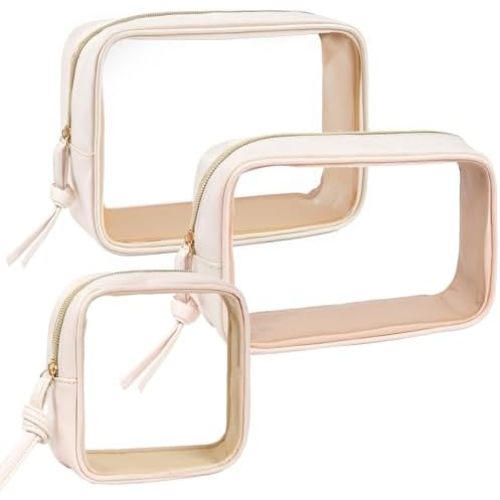 3Pcs Travel Clear Makeup Bag Set for Women, Transparent Toiletry Bag with Zipper Portable Makeup Pouch Organizer Waterproof Small Cosmetic Bag Compact Car Bag Organizer Car Accessories (White Set)