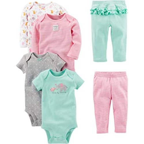 Simple Joys by Carter's Baby Girls' 6-Piece Bodysuits (Short and Long Sleeve) and Pants Set