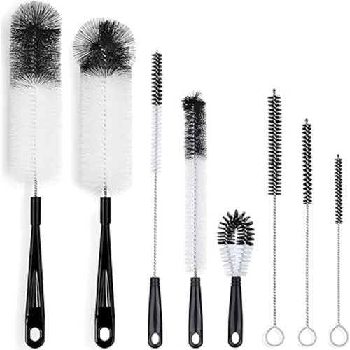 ALINK 8-Pack Bottle Cleaning Brush Set - Long Handle Black Bottle Cleaner for Washing Narrow Wine/Beer Bottles/Thermos/Flask Tumbler/Sport Well/Kettle/Lid Brush, Straw Brush