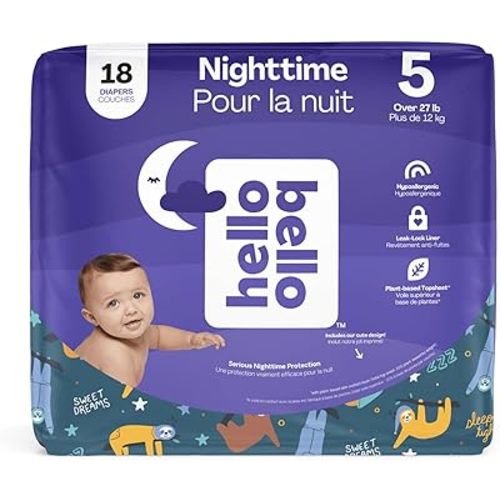 Hello Bello Nighttime Baby Diapers ‐ Size 5 - Ultra Absorbent & Hypoallergenic for Overnight Diapers for Extended Protection - 18 Diapers