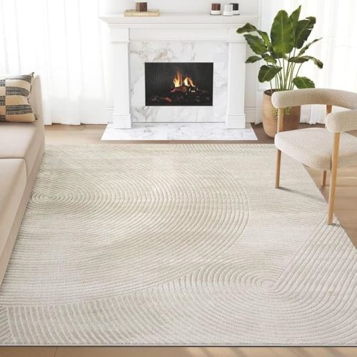 Abani Neutral Beige Area Rug 6' x 9' for Living Room, Bedroom - Zen Reiki Circles Pattern - Durable & Easy to Clean