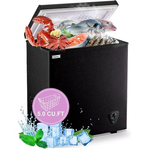 Chest Freezer Deep Freezer for Garage 5.0 Cu.Ft Compact Freezer Only Adjustable 7 Thermostat and Removable Basket Energy Saving for Garage Basement Dorm Apartment Kitchen Business