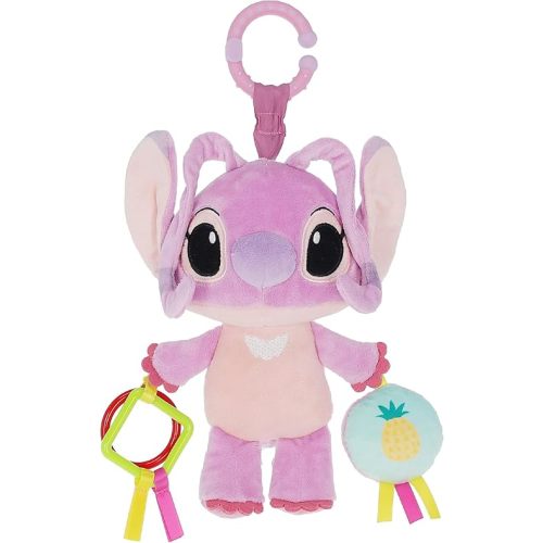 KIDS PREFERRED Disney Baby Lilo and Stitch Angel On The Go Activity Toy with Teether Rings, On The Go Clip, Crinkle Texture, and Mirror