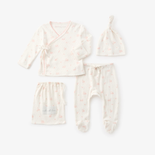 Pink Swan Print Organic Cotton Pointelle Layette 3 Pc Gift Set – Elegant Baby