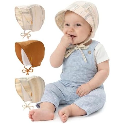 FURTALK Baby Bonnet Muslin Cotton Soft Adjustable Chin Strap for Infant Boys Girls