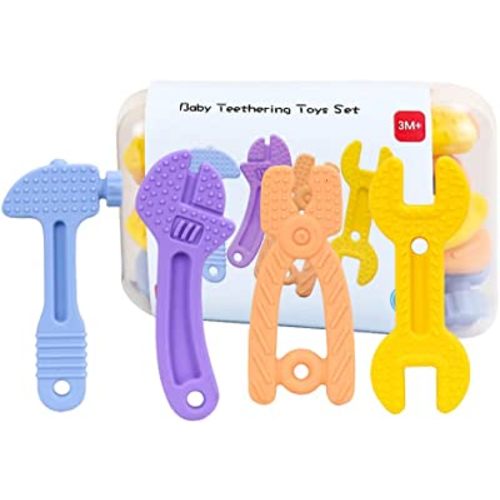Zdolmy Teething Toys for Babies 0-6 Months 6-12 Months, Baby Teething Toys Set, BPA-Free Silicone, Soft Textures, Molar Teether, Easy to Hold, Easy to Clean and Freeze - 4 Packs