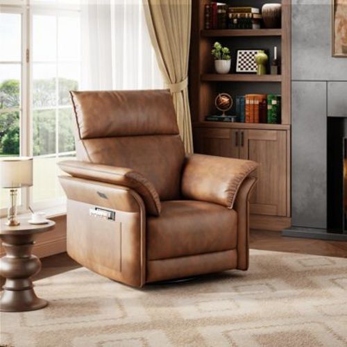 Power Recliner Chair Swivel Glider Upholstered Nursery Rocker Reclining Sofa Chair with Charging Port, Double-Layered Armrests & Side Pocket