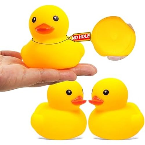 3.4 Inch 2 Pcs Kalafona Rubber Bathtub Duck/Duckie Waterproof No 'Bebe' No Hole Funny Bath Swimming Pool Toy Without Hole for Kids Birthday Party Favor Home Decor