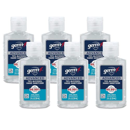 Germ-X Advanced Hand Sanitizer, Non-Drying Moisturizing Clear Gel, Instant and No Rinse Formula, Mini Travel Size for On-The-Go, 2 Fl Oz (Pack of 6)
