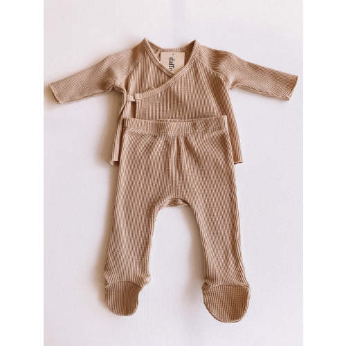 tan waffle kimono + pant set