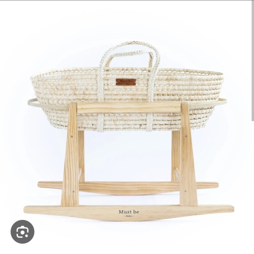 Clair de Lune Cream Organic Palm Moses Basket with Rocking Stand