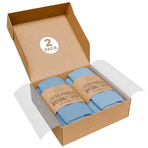 Bassinet Sheet for Bassinet Mattress - 100% Organic Muslin Cotton - Snuggly Soft & Cozy Sheets Fitted for Maxi COSI Iora, Angelbliss, Baby Joy, & Kids Club Bedside Sleeper - 2 Pack