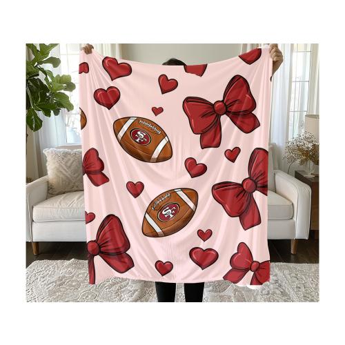 Red Gold Football Throw Blanket Bow Heart Cozy Game Day Gift San Francisco Football Fan Blanket Red Stadium Throw Pink Girly Fan Bay Area