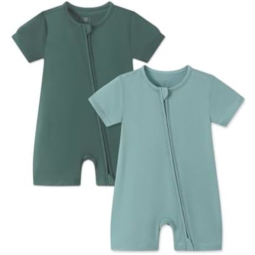 JunNeng Baby 2 Pack Rayon of Bamboo Romper Sleeper 2 Way Zipper Short Sleeve Jumpsuit Zipper Footless One-piece