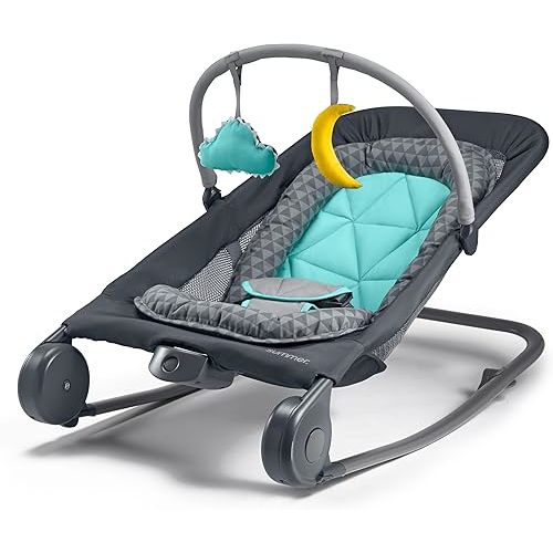 Summer Infant 2-in-1 Bouncer & Rocker Duo (Gray and Teal) Convenient and Portable Rocker and Bouncer for Babies Includes Soft Toys and Soothing Vibrations