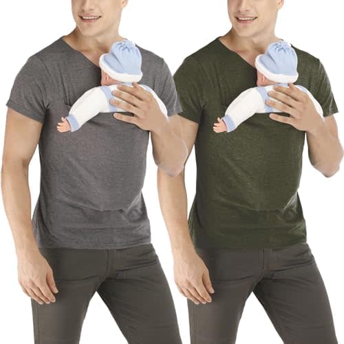Mens Kangaroo Baby Carrier Shirt, Dad Shirt Baby Carrier Kangaroo Shirt for Dad and Baby V Neck Short Sleeve Kangaroo T Shirt