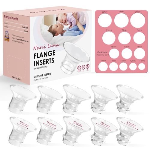 Flange Sizing Kit with 10PCS Flange Inserts 13/15/17/19/21mm and Nipple Measurement Tool for Flanges, Silicone Breast Pump Flange Insert Kit for 24mm Most Pumps, Pumping Breastfeeding Essentials Kit