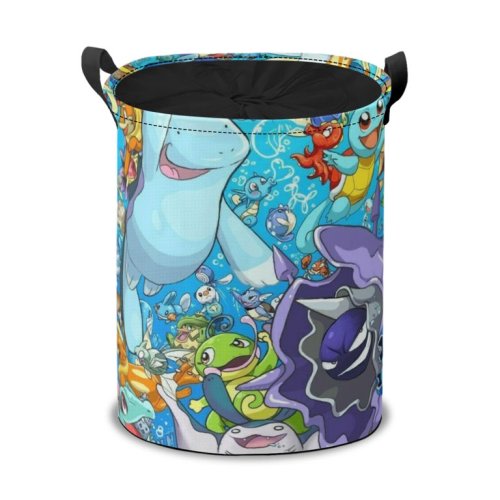 Poke×mon Anime Drawstring Laundry Basket, Foldable Baby Laundry Basket, Children's Dirty Clothes Basket, Storage Clothes Suitable for Bedroom Bathroom Girls Boys Adults